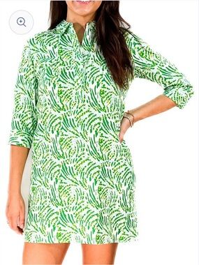 Green Jungle Dot Printed Women's Shirt Dress